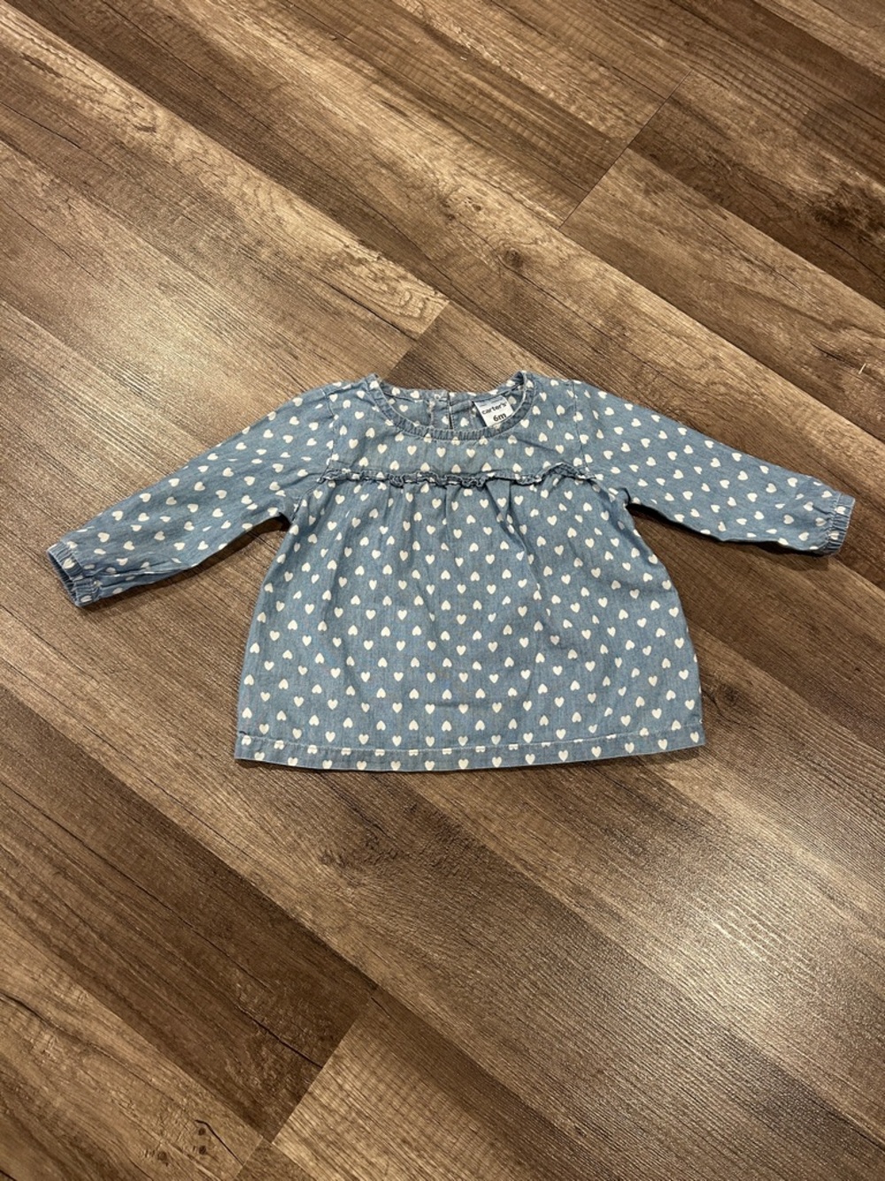 Carter’s Denim Heart Print Long Sleeve Baby Top Size 6 Months